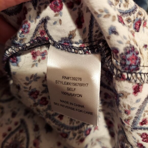 Daniel Rain Blouse womens 1x Peasant roll tab floral tie tassels silver buttons - Picture 15 of 15